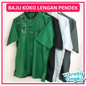 Baju Taqwa Pria Muslim Koko Lengan Pendek Motif Bordir Saku Depan Size M-XL Bahan Katun Premium Kualitas Terbaik