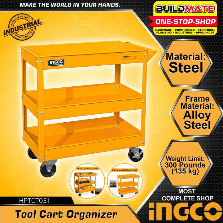 INGCO Tool Cart Shelf Tool Organizers 3-Tray Rolling Utility Cart ...