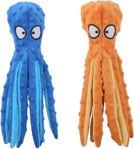 CPYOSN 2 Pack Octopus Dog Toys No Stuffing Squeaky Crinkle Plush Chew Toys    Mess-Fress Design Interactive Squeaker & Crinkle Sounds Machine Washable 12.6 Inch for All Breeds