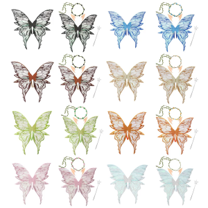 Halloween Elves Cosplay Costume Fairys Costume Set with Floral Wreath Headbands Magics Wand Butterfly Wing and Elf Ears
