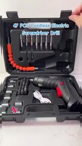 47-Piece USB Rechargeable Electric Screwdriver Kit - 3.6V Wireless Power Drill and Screwdriver Set for DIY Repairs