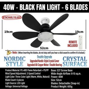 50W 3 Speed 6 leaves LED Ceiling 2IN1 Fan with Light Ceiling 50W Dimmable LED E27+Remote Control Timing Diming For Home