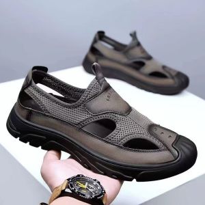 Free Shipping MenS Open-Toe Sandals Summer Mesh Breathable Perforated Shoes Soft-Soled Driving Shoes Outdoor Casual Shoes Water Shoes Beach Shoes