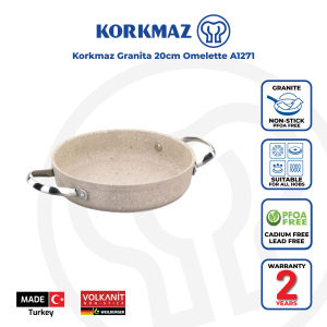Korkmaz Granita Non-Stick Frying Pan - 20cm Induction Compatible Omelette Pan Free From PFOA Cadmium and Lead Made in Turkey