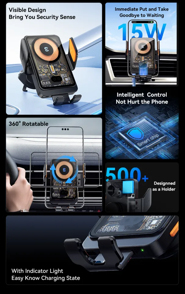 Essager 15W Car Phone Holder Wireless Charger Automatic Opening And closing  Car Holder 360° Free Rotation