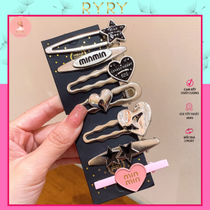 Set Kẹp Tóc Mái Min Miu màu hồng ngôi sao trái tim xinh xắn cho nữ-phụ kiện RYRY