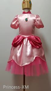 Childrens Super Mary Mario Game Clothes Pink Peach Biqi Princess Dress for Halloween Party Peach