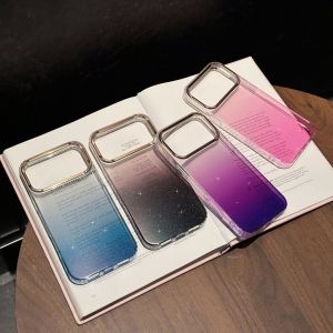 Glitter Bling Transparent Gradient Soft Edge Case For iPhone 17 Air 16 15 14 13 12 11 Plus Pro Max Plating Lens Protection Cover