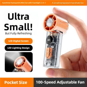 TransparentHandheld Fan With LED Lighting 100 Speed Settings USB Rechargeable Portable High-Speed Electric Fan