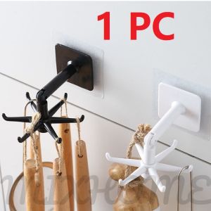 MixHome 360 Rotatable Wall Hook Seamless Self Adhesive Kitchen Hooks Holder Ties Bag Extensible Utensils Storage Rack Wall Mounted Hanger Rack Kitchen supplies