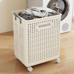 Collapsible Laundry Basket with Wheels and Handle Laundry Hamper Versatile Portable Storage Basket Large Capacity Durable for Laundry and Bathroom