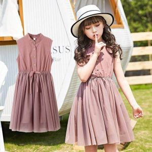 Summer Korean Dress Kids Princess Dress Girls Casual Wear 3 to 13 Years Old Birthday Ballet Dress Sleeveless Gauze Dress