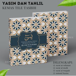 PAKET 10 buku yasin dan tahlil softcover custom lengkap foto almarhum 40 100 1000 harian souvenir tahlilan desain MOZAIK  hijau krem