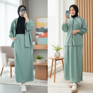 CARLINA Ollan Set Atasan Jaket Dan Rok Kargo Hanover OOTD Setelan Cargo Wanita
