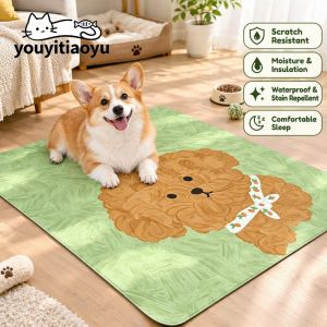 YOUYITIAOYU Pet Feeding Mat Waterproof Anti Urine Non Slip Washable Soft Pet Floor Mat For Cats Dogs Rabbits Easy To Clean Cute Cartoon Print For Home Feeding Station Use