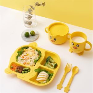 5 PCS Little Yellow Duck Cutlery Set Kids Cartoon Cutlery Kit Baby Eating Training Tableware