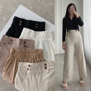 Celana Model Terbaru Kulot Linen Highwaist Premium Variasi Kancing 4 Size (M L XLXXL) Dari BB 40-80kg Celana Kulot Linen Kancing Terlaris Celana Kulot Wanita Terbaru