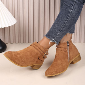 SHUNAICHI Cross-border new large-size womens shoes European and American style square heel boots fashion belt buckle decorative pointed fashion boots
