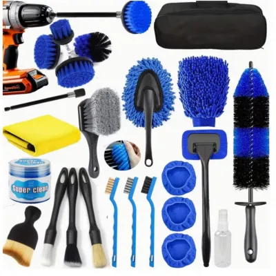 24-Piece Multifunctional Auto Cleaning & Detailing Kit Car Wash Cleaning Kit All-in-One Car Maintenance Tool Set for Interior Exterior Vehicle Cleaning Tire Wheel Dashboard Seat Detailing Accessories