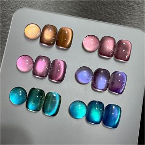 GAOY Glitter Cat Eye Gel Set with Magnet Colorful Galaxy for Holographic Cat Eye Salon Gel Mani and Nail Art DIY at Home