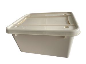 กล่องล้อเลื่อน 50ลิตร สีครีม มือจับและกล่องสีครีม ล้อสีดำ มี4ล้อ รุ่น CB-127-1 **ดีไซน์ใหม่ ล่าสุด** ซ้อนได้มีฝาปิด ดีไซน์ให้มือจับด้านข้างเรียบไม่เกะกะ