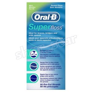 Oral-B Superfloss Dental Floss 50 Pre Cut Strands Braces Bridges Wide Spaces Interdental Cleaning