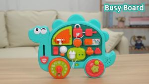 Dinosaur Busy Board Activity Toy | Musical Lights Montessori Learning Board | 6-in-1 Sensory Skills Toy for Toddlers 18M+ | Birthday Gift for Baby Boys Girls