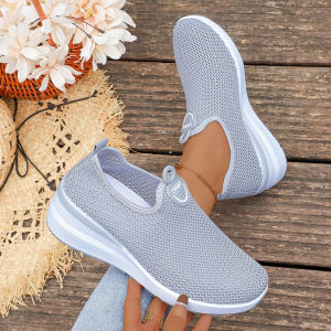 Free Shipping WomenS Spring Breathable Knit Large Size Casual Shoes Soft Sole Lightweight Slip-On Single Shoes For Women