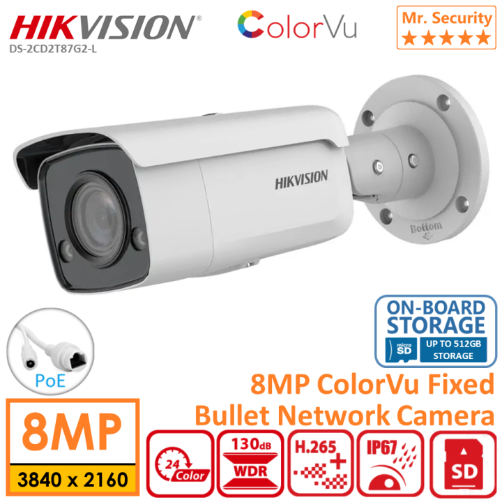 Hikvision DS-2CD2T87G2-L 8MP ColorVu Fixed Bullet IP Network Camera Outdoor  Weather Proof Efficient 24/7 Colorful o 130dB WDR Lazada PH