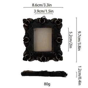 CYI47 Goth Baroque Style Photo Frame Black Resin Picture Frame Ornaments Unique Mini Photo Display Holders Tabletop Wall Decor