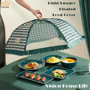 Vision Breathable Vintage Food Cover Household Anti-flies Dish Cover Portable Folding Table Cover Foldable Washable Mesh Food Cover Kitchen Collapsible Lace Food Cover Dust Proof