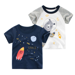 เสื้อยืด Space Boy เด็กแขนสั้นเสื้อยืดเด็กทารกเด็กผู้หญิงเสื้อผ้าแฟชั่นเด็กผู้ชายสีเทาเสื้อยึดลายหมีของขวัญวันเกิด