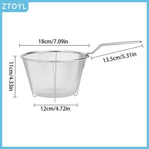 ZTOYL French Chip Frying Strainer Basket Stainless Steel Deep Fry Basket Kitchen Round Fryer Wire Mesh With Handle Wire Colander Nets