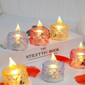 YERZ 24pcs/box Soft Warm Light LED Mini Candle Light Transparent Rhombus Crystal Delicate Design Transparent Rhombus Crystal Tea Light Romantic Warm Light Electronic Candle Proposal Scenes