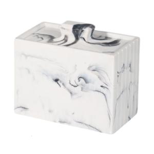 Multipurpose Cotton Swab Organiser And Toothpick Box Marble Pattern Case with Dustproof Lid For Dining Space