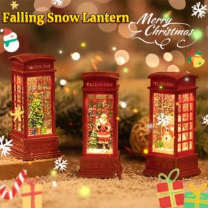 Christmas Hanging Lantern Vintage Santa Snowman Night Light Flame Desk Decor Gift for Home