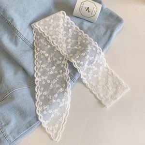 Fashion Sweet Flower Lace Neck Strap Multi-purpose Decoration Korean Style Hair Band Neckerchief Transparent Long Ribbon Head Scarf