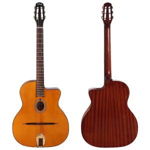 Django Acoustic Guitar 41 Inch Solid Spruce Wood Top 6 Strings High Glossy Finish Gypsy Acoustic Guitar Orange&Natural Color2026