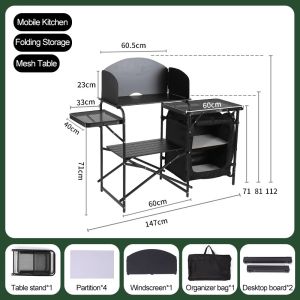 Isidoro.os Portable Folding Camping Kitchen Table Outdoor Mobile Black Cookware with Windshield