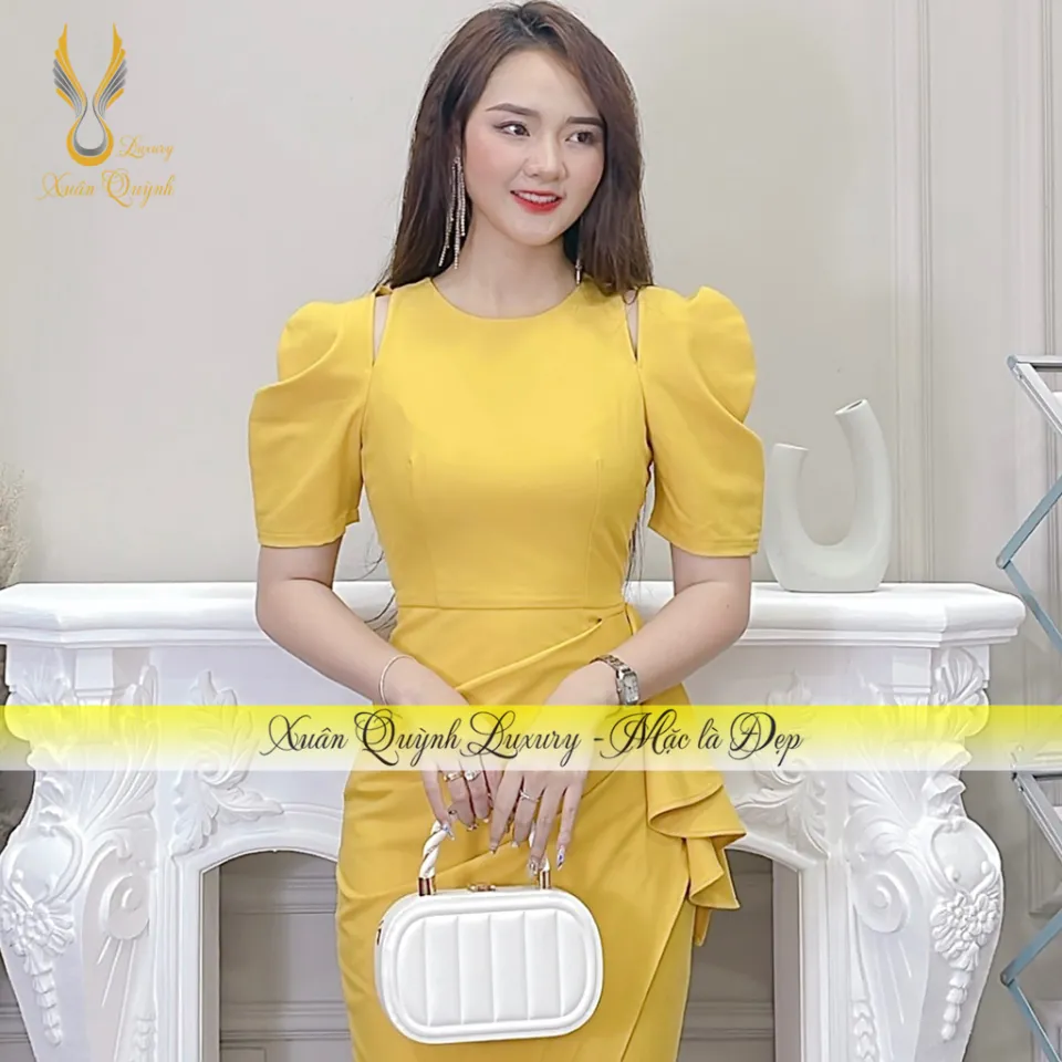 Đầm công sở màu vàng siêu tôn dáng - Đầm dự tiệc | ThờiTrangNữ.vn