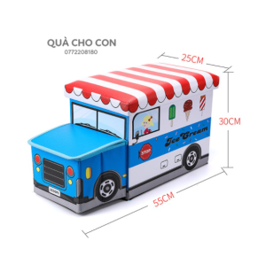 Thùng Đựng Đồ Chơi Hình Ô Tô Kiêm Ghế Ngồi Cho Bé - Giỏ Túi Vải Đựng Quần Áo