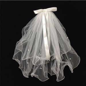YOCKY Fashion Birthday Headdress Bridesmaid Hair Comb Pearl White Veil Wedding Veil Bow Veil Korean Bride Headwear Bride Veil