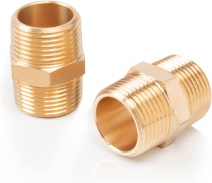 Solid Brass Hex Nipples Thread-Good Airtightness Heavy Brass Adapter Fittings Equal Connectors (3/4 NPT x 3/4 NPT Male 2)