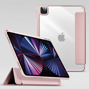 CrashStar Casing Tablet แม่เหล็กแบบพับสามทบใสสำหรับ iPad Mini 6 5 4 iPad 9.7 5th 6th Air 3 4 5 iPad 10.2 iPad 9th 8th Gen iPad Pro 11นิ้ว12.9นิ้ว2022 2021 2020กันกระแทกแบบใสเคสโทรศัพท์ iPad พร้อมขาตั้งที่วางแบบพับเก็บได้