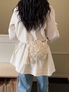 Hand-woven floral bag for women new commuter shoulder and crossbody bag cotton crochet hollow-out holiday-style phone bag