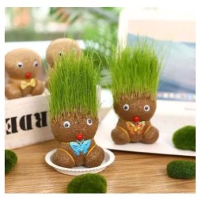 LuckyLKH2-DIY Grass Head Mini Plant Doll potted plant Room Decor Children Growing garden decking