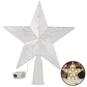 YOUSHI TOP Transparent Christmas Star Tree Toppers Lighted Warm/Colorful Light Christmas Treetop Light Glowing Dust-proof LED Lighted Star Merry Decorations