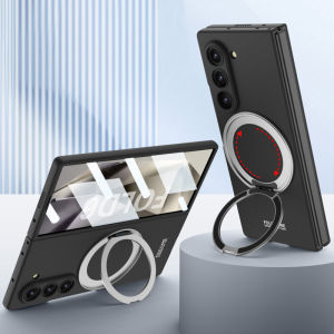 360 Rotating Kickstand Z Fold 6 Magnetic Case Cover Ring Holder Wireless Charging Samsung Z Fold6 Casing Durable Hard PC Protective Phone Case with Tempered Glass Screen Protector
