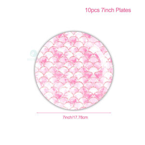 GeeParty Pink Mermaid Tail Disposable Paper Tableware Set for Kids Girl Mermaid Theme Birthday Party Supplies
