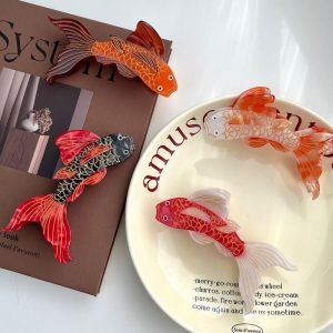 SEETE ใหญ่ คลิปผมปลาโคอิในมหาสมุทร ปิ่นปักผม รูปทรงเรขาคณิต ที่หนีบผมกรดอะซิติก ปรับแต่ง หมวกสไตล์เกาหลี คลิปจับปลา สาวๆ